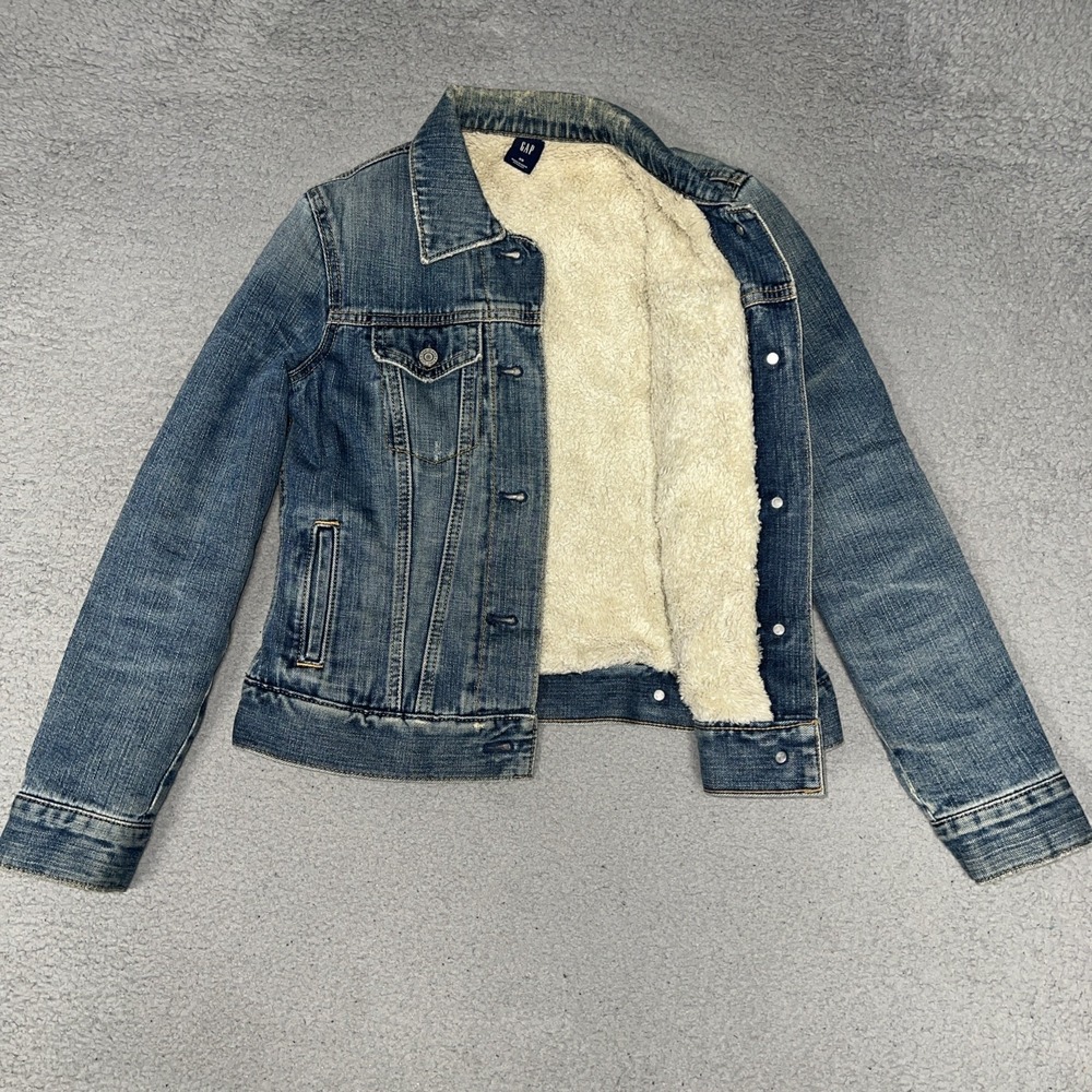VTG Gap Jean Jacket Women's Sz XS Blue Wash Sherpa Lined Denim Trucker Y2K 90s